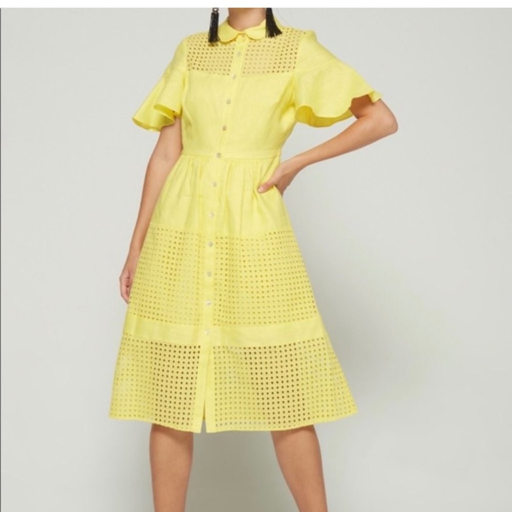 Belle Badgley Mischka Dailey Eyelet Linen Shirt Dress in Yellow
Size 4 - Picture 2 of 10